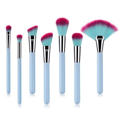 

7Pcs Pro Blue Makeup Brushes Set Foundation Powder Eyeshadow Lip Cosmetic Brush Blending Blusher Make Up Tool