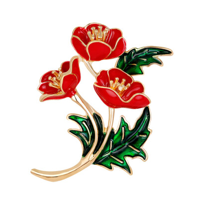 

Red poppy flower brooch pin jewelry enamel women fashion accessories gifts