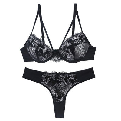 

2018 Fashion Lace Sexy Luxury Underwear Lingerie Brand Women Strappy Bra Set Thong Hollow Transparent Comfy Underwear