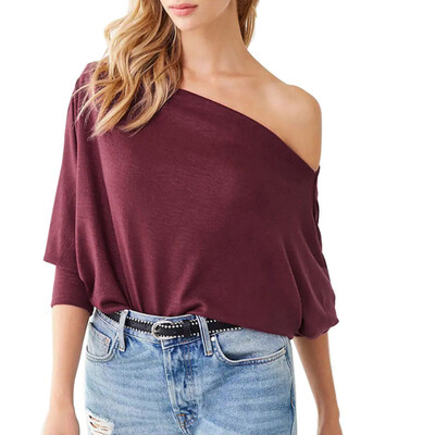 

Sexy Off The Shoulder Tops For Women Fashion Long Sleeve Tee Shirt Femme Autumn New Women Solid Color Casual T-shirts