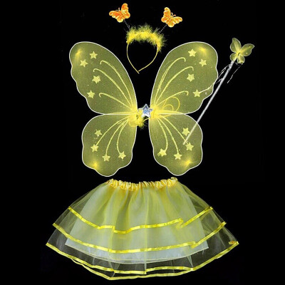 

4Pcs Fairy Princess Kids Costume Sets Butterfly Wings Wand Headband Tutu Skirt