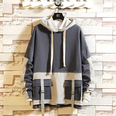 

Toponeto Mens Casual Fashion Patchwork Pullover Hoodie Loose Outwear Tops Blouse
