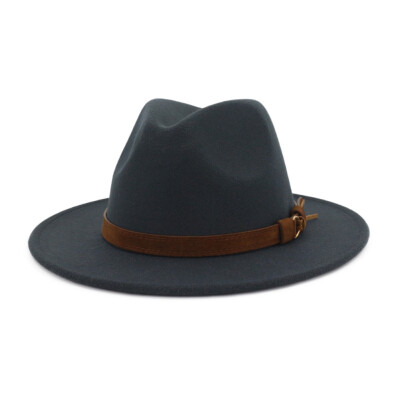 

10 Colors Unisex Women Men Felt Wide Brim Fedoras Trilby Caps With Leather Belt Buckle Band Panama Hats
