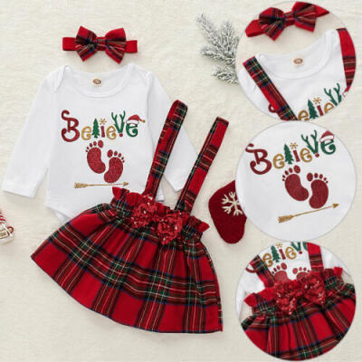 

US Toddler Baby Girl Christmas Tops Bodysuit Strap Dress Headband Xmas Clothes