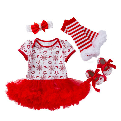 

Newborn Baby Girls Christmas Clothes Set Cartoon Printed Romper Tutu Dress Leg Warmers Headband&Shoes