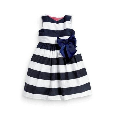 

Baby Girls One Piece Dress Vest Dress Blue Striped Bow knot Tutu Summer Dresses