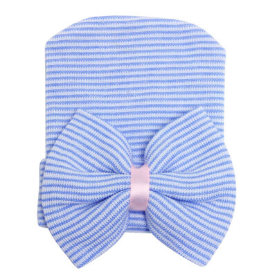 

New Autumn Winter Newborn Baby Girl Boys Striped Bowknot Hospital Hat Beanie Hat Stretchy Cap