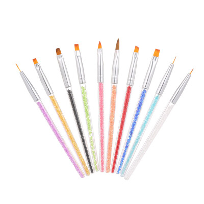 

10pcs Acrylic Nail Brushes Professional Nail Tools UV Gel 3D Nail Art Design Painting Drawing Liner Pen Set with Acrylic Rhineston