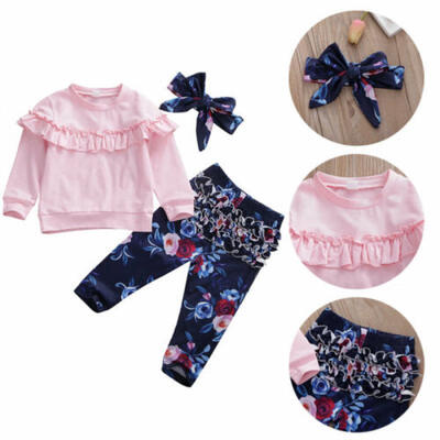 

AU Toddler Baby Girl Ruffles Long Sleeve Tops Flower Pants Suit Cotton Clothes