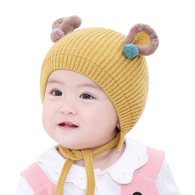 

Newborn Girls Boys Winter Warm Caps Kids Baby Ear Design Hats Knitted Wool Hemming Caps 1-3y