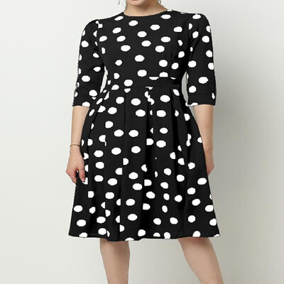

Contrast Polka Dots Printed Half Sleeve Chiffon Midi Skater Dress