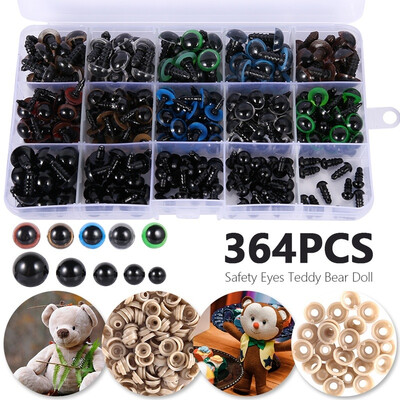 

364 Pieces 6mm to 12mm Plastic Colorful Safety Eyes And Triangle Noses with Washers for Doll Making