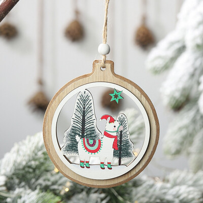 

New Year Natural Wood Hollow Round Star Christmas Tree Ornaments Pendant Hanging Gifts Xmas Decor Home Party Decorations