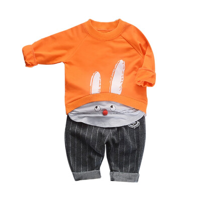 

Autumn Set Children Baby Boys Girls Casual Long Sleeve Cartoon Rabbit Pattern Shirt TopsPants Trouser Set