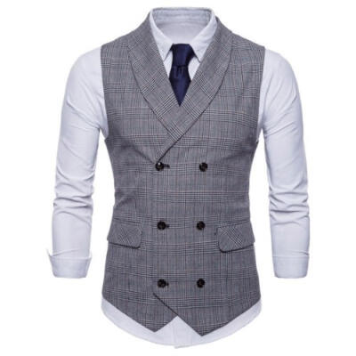 

Fashion Men Official Business Slim Fit Plaid waistcoat Sleeveless top