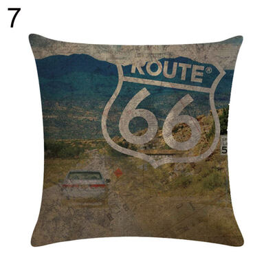 

Vintage Route 66 Linen Pillow Case Soft Cushion Cover Sofa Home Office Decor