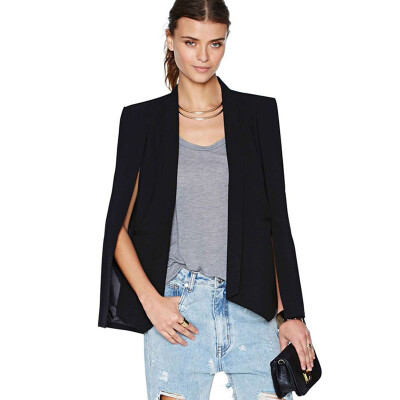 

New Women Blazers Lapel Split Long Sleeve Pockets Cape Office Lady