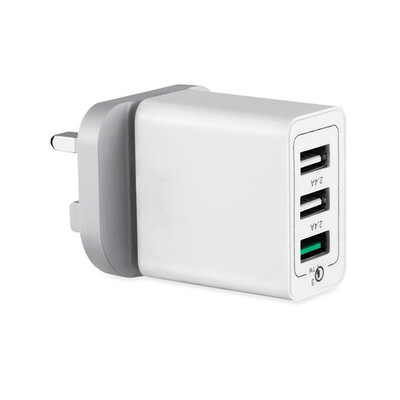 

UK Plug White 3 Port USB Wall Charger Portable Triple Ports Charging Adapter Replacement for Mobile Phone