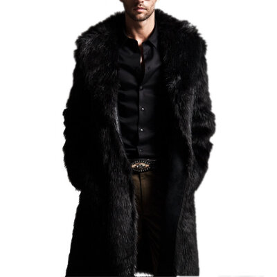 

High Quality Autumn Winter Men Coats Rabbit Faux Fur Long Style Men Coat Long Sleeve Turn-Down Collar Coat Plus Size Men CoatFR4