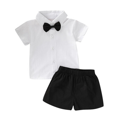 

Fashion Infant Boy Bow-knot Short Sleeve Tops Pant Kit Clothes Sets Kid Summer Boys Two-piece Outfit Set