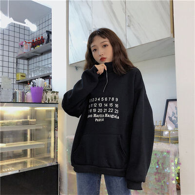 

2018 Winter New Fashion Women Pullovers Tops Turtleneck Warm Number And Letters Printed Long Sleeve Sweatshirts Female Tracksuit