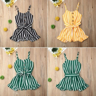 

3-8 Years Kids Toddler Baby Girl Bodysuit Sleeveless Stripe Romper Jumpsuit Playsuit Sunsuit Clothes Set