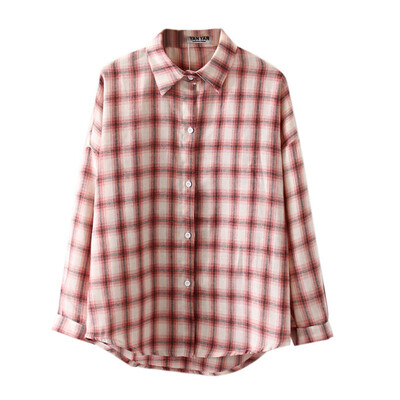 

2019 New Brand Women Blouses Long Sleeve Shirts Cotton Red Blue Black Plaid Shirt Casual Female  Blouse Tops