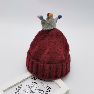 

Boys Girls Cute Autumn Winter Warm Kids Baby Crown Design Hats Wool Hemming Caps