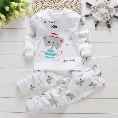 

Autumn Baby Kids Girls Boys Cartoon Print Outfits Set Long Sleeve Blouse TopsPants Sleepwear Pajamas