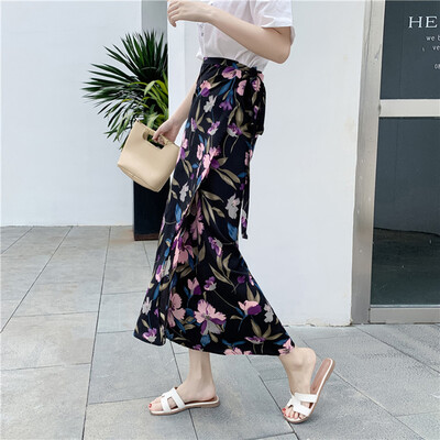 

Women Summer Hight Waist High Split Printed Maxi Skirt Pleated Chiffon Long Casual Boho