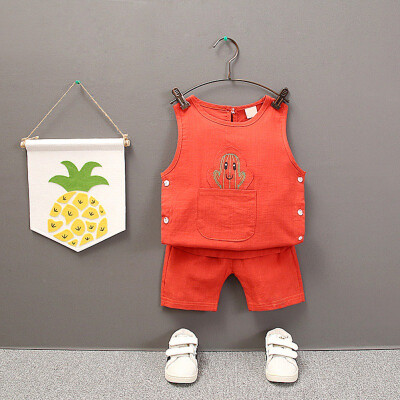 

2Pcsset Summer Children Baby Boys Casual Sleeveless Cartoon Print Vest TopsShorts Suits Costume Set