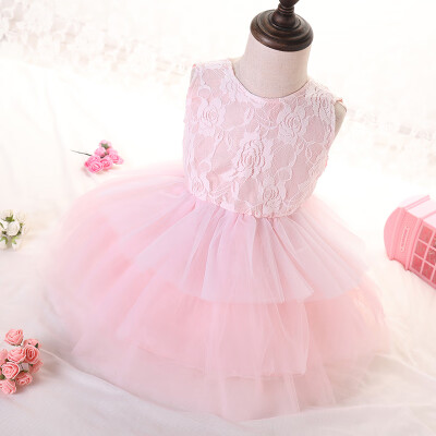 

2019 New Summer Baby Girl Cute Solid Cotton Lace Dress Sleeveless Toddler Princess Sundress with Bow