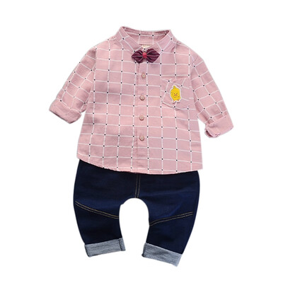 

Baby Boy Clothes 2Pcs Cotton Fashion Plaid Print Long Sleeve Shirt Blouse Denim Trousers Casual Outfits Clothes