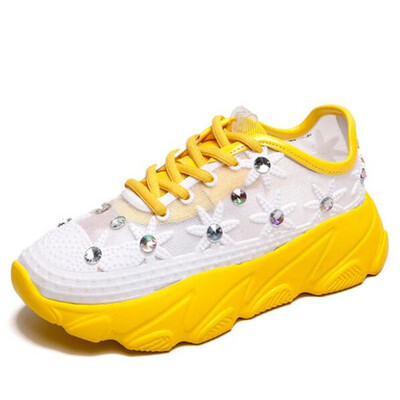 

DIWEINI 2019 New Women Casual Shoes Spring Mesh print crystal Women Platform vulcanized shoes Fashion Breathable Women Sneakers