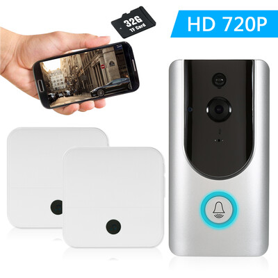

HD 720P WiFi Smart Wireless Security Doorbell with 32G TF Card2PCS 18650 Batteries Smart Visual Intercom Recording Video Door Pho