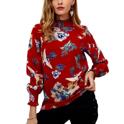 

Women Blouses Autumn Long Sleeve Turtleneck Chiffon Blouse Casual Blusa Floral Feminina Tops Fashion Chemise Femme Shirts