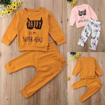 

2pcs Toddler Newborn Kids Baby Boys Girls T-shirt TopsPants Outfits Clothes Set