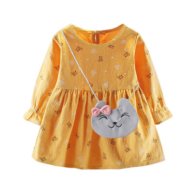 

Cute Cartoon Pattern 2Pcs Baby Girls Dress Sets Kids Cherry Longs Sleeve Dresses Casual Clothes With Bag