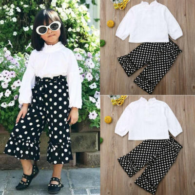 

2019 Baby Girls Long Sleeved Tops Shirt Polka Dot Trousers Clothes Outfits Set