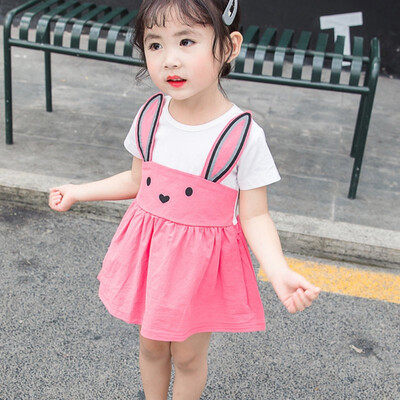 

Fashion Summer Baby Dress for Girls Cartoon Rabbit Print Dress Cute Cotton Kids Toddler Short Sleeve Sundress