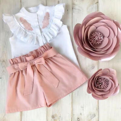 

UK Toddler Kid Baby Girl Ruffle Lace Tops T Shirt Short Pants Outfit Set Clothes