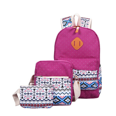 

Women Girl New Ethnic Style Printing Bag Set Canvas Backpack Laptop School Shoulder Crossbody Bag Canvas Handbag Travel Book Bag