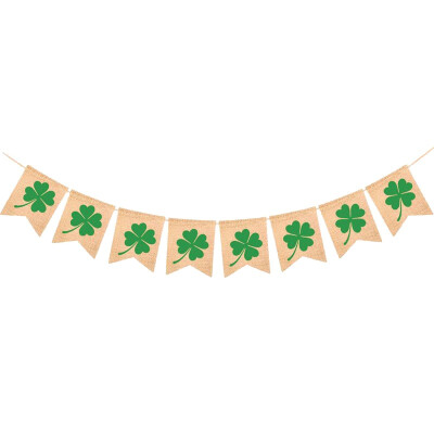 

LUCKY Four Leaf Shamrock Jute Burlap Banner St Patricks Day Irish Festival Decorative Hanging Ornament Bunting