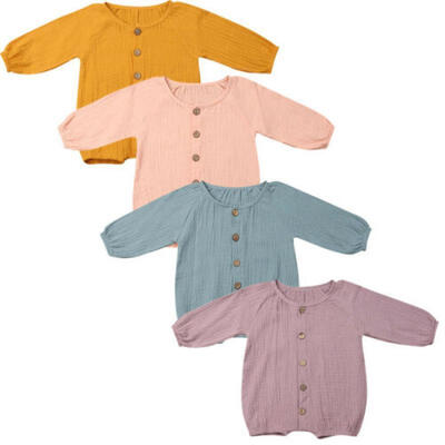 

Newborn Baby Boy Girls Romper Long Sleeve Tops Single Breasted Jumpsuit Clothes