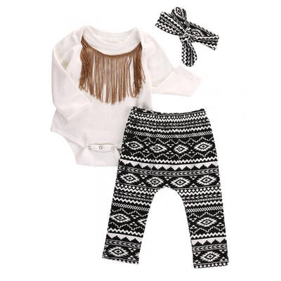 

3pcs Newborn Infant Baby Girls Tassels RomperPantsHeadband Legging Outfits Set