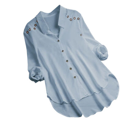 

Women Blouse Ladies Casual Solid Elegant V-neck Blouses Long Sleeve Button Down OL Office Turn-down Collar Shirt Plus Size