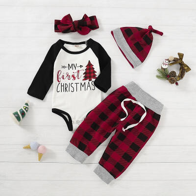 

My 1st Christmas Clothes Set Infant Baby Romper TopPants 4PCS Xmas Outfits