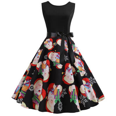 

Christmas Halloween Dress Pumpkin Head Print Big swing Sexy Dress Retro Sleeveless Dress