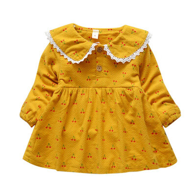 

Children Clothing Winter Kids Dresses For Girls Long Sleeve Lovely Baby Dress Flower Print Princess Dresses