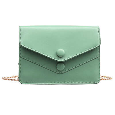 

Women Button Square Solid Color Faux Leather Flap Crossbody Shoulder Chain Bag
